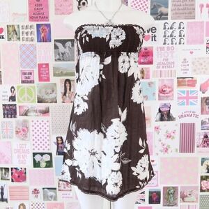 y2k abercrombie floral smocked tube top brown size M
